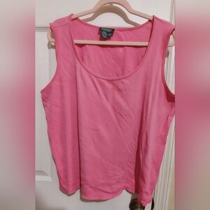 Lauren Ralph Lauren Women's Tank Top Plus Size 2X Pink Ribbed Knit Embroidered